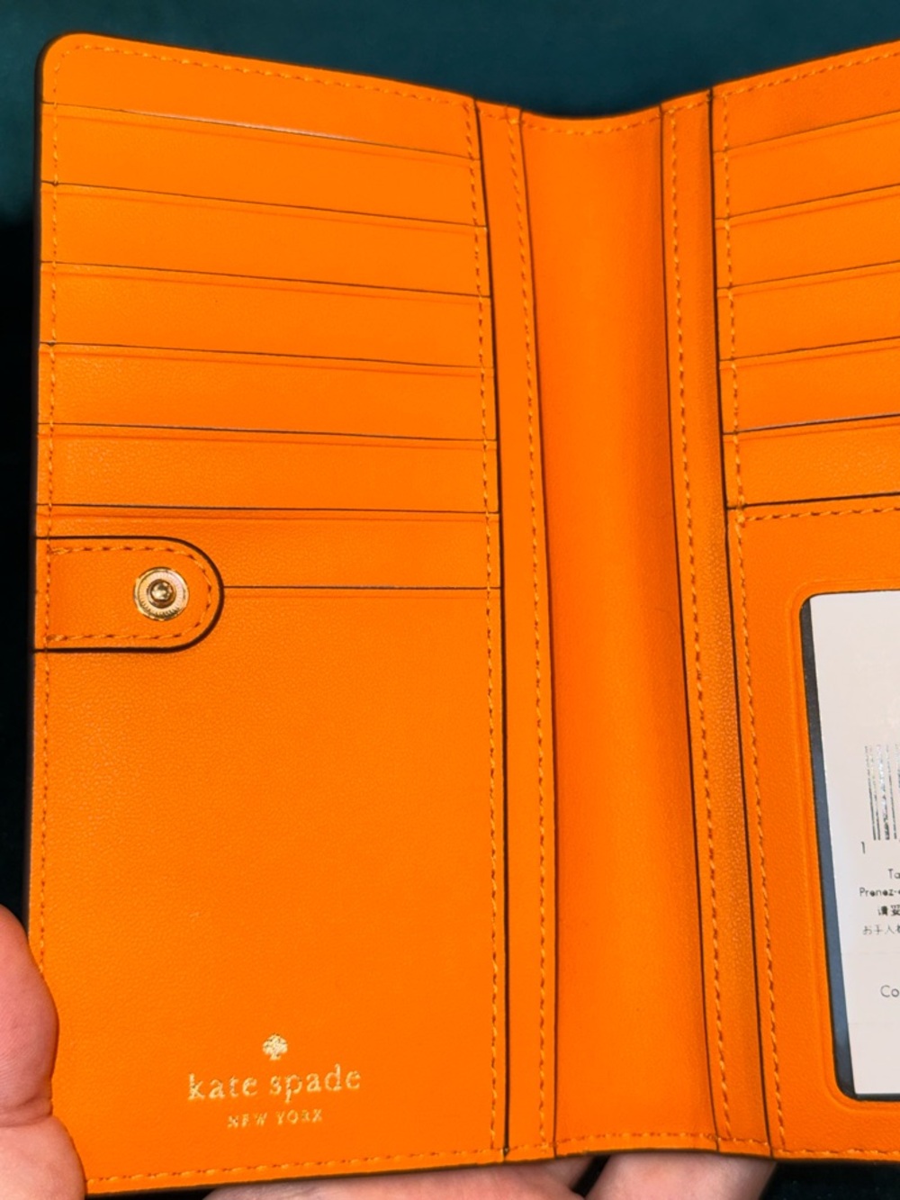 Kate Spade Orange Saffiano Bifold Wallet with Gold Accents - Picture 3 of 5
